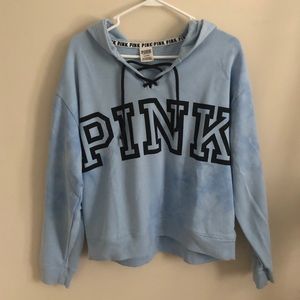 Blue PINK Cropped Hoodie